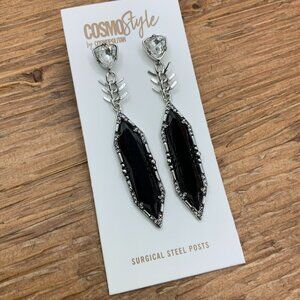 Cosmo Style Faux Onyx Silver Tone Rhinestone Drop Chandelier Earrings